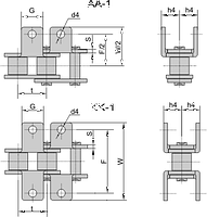 Цепь приводная специальная со специальным контуром пластин AA-1, KK-1 DIN/ISO 08А