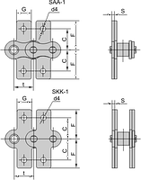 Цепь приводная специальная со специальным контуром пластин SAA-1, SKK-1 DIN/ISO 08А