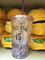 Ледяной стакан «FROSTY MUG» с трубочкой и крышкой фиолетовый