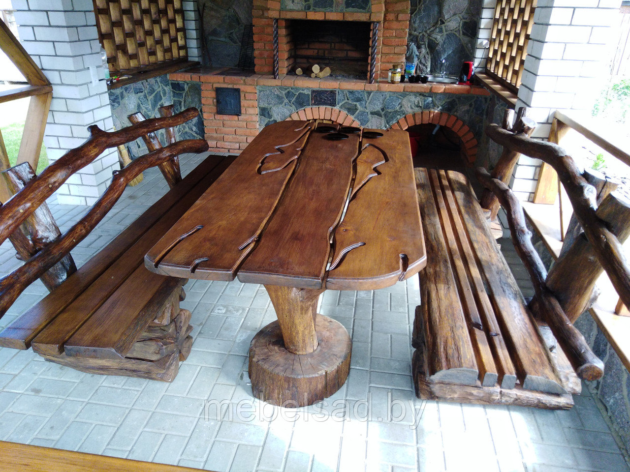 Набор садовой и банной мебели из массива дуба "Рустикальный №2" 1,6 метра 3 предмета