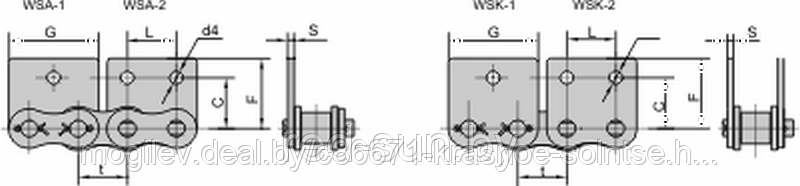 Цепь приводная специальная со специальным контуром пластин WSA-1,WSA-2 и WSK-1, WSK-2 ПР-25,4-60 - фото 4 - id-p3894755