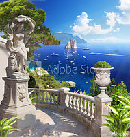 Фотообои Италия,море,статуя, пальмы, терраса