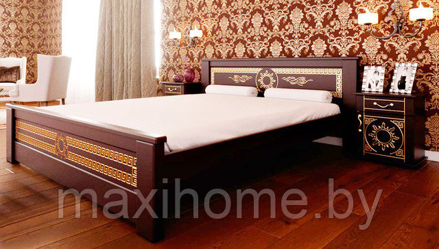 Кровать из массива сосн, шпон дуба «Элит» 160*200, цвет махонь с золотом - фото 1 - id-p81157620