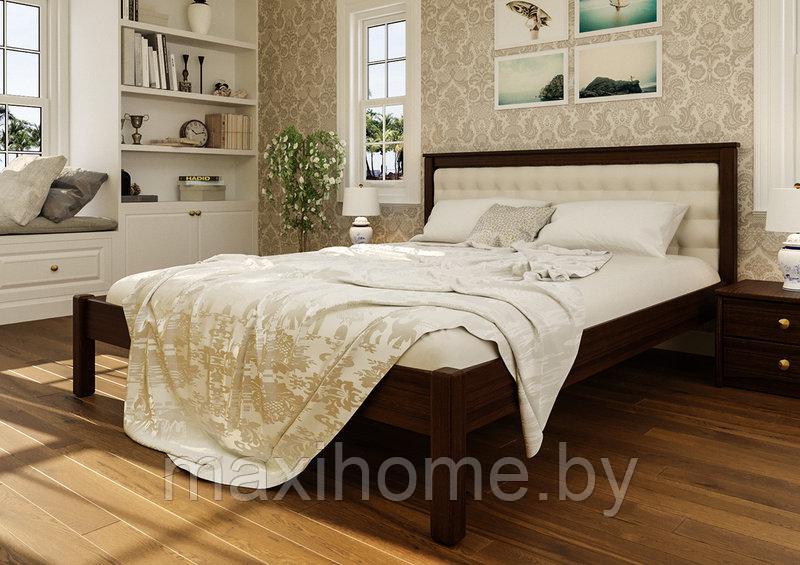 Кровать из массива ольхи «Модерн М» 160*200, цвет махонь обивка itaka - фото 1 - id-p81157756