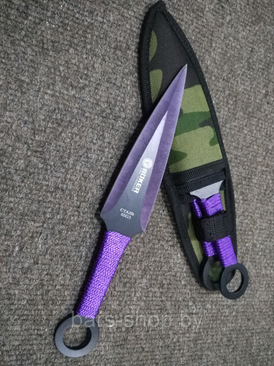 Набор метательных ножей BOKER 440C STAINLES (зелёная обмотка) - фото 7 - id-p81345636