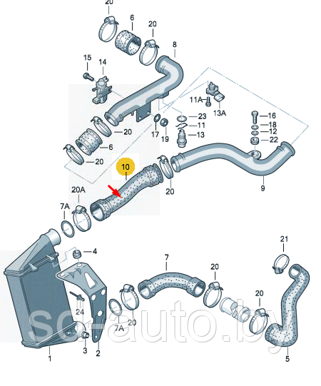 Патрубок интеркулера VW PASSAT B5, 1.9TDI AVB 2000-2005 - фото 1 - id-p74764993