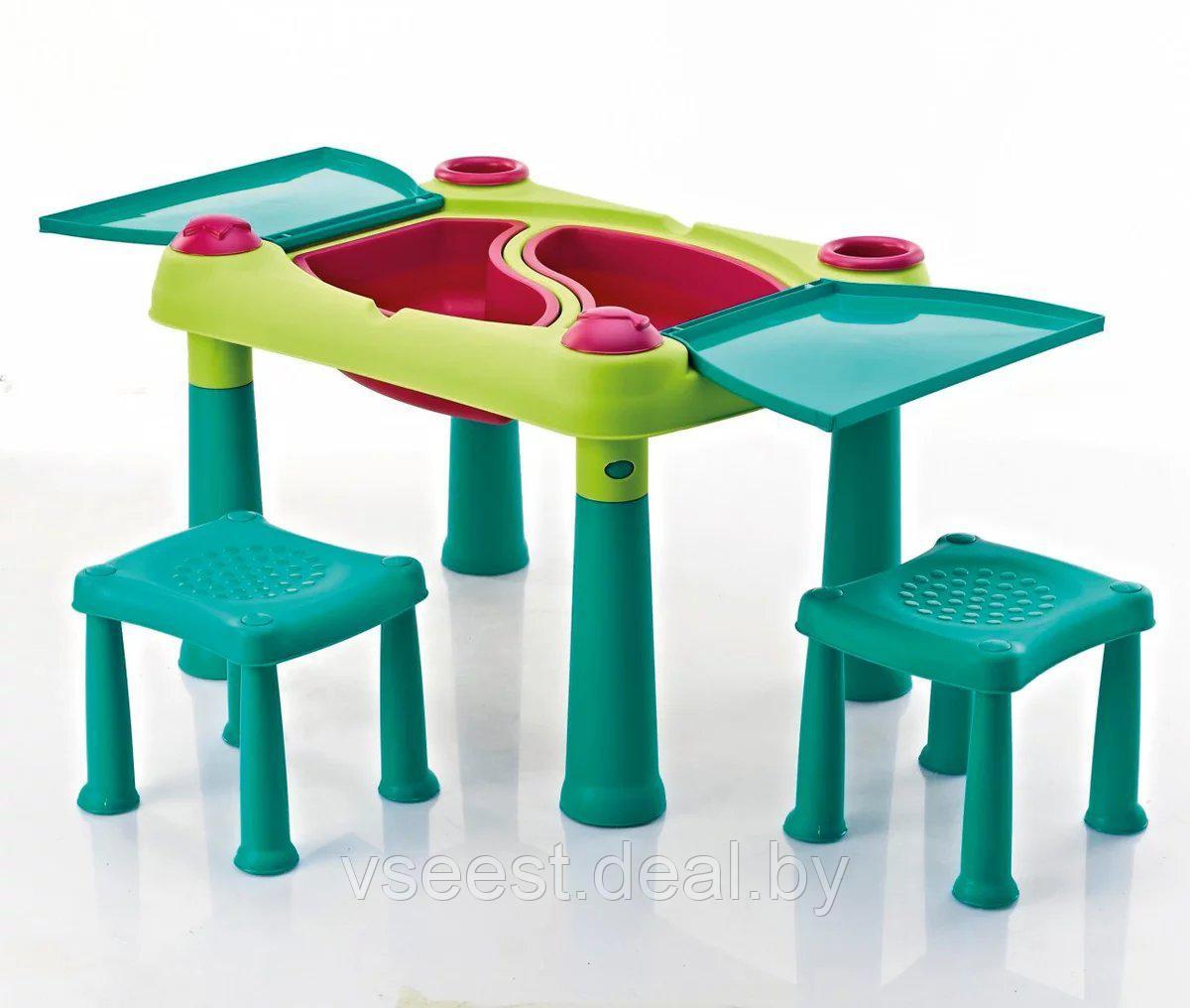 Детский Стол Keter Creative Play Table + 2 стула, бирюза/зеленый/красный 231593 (spr)