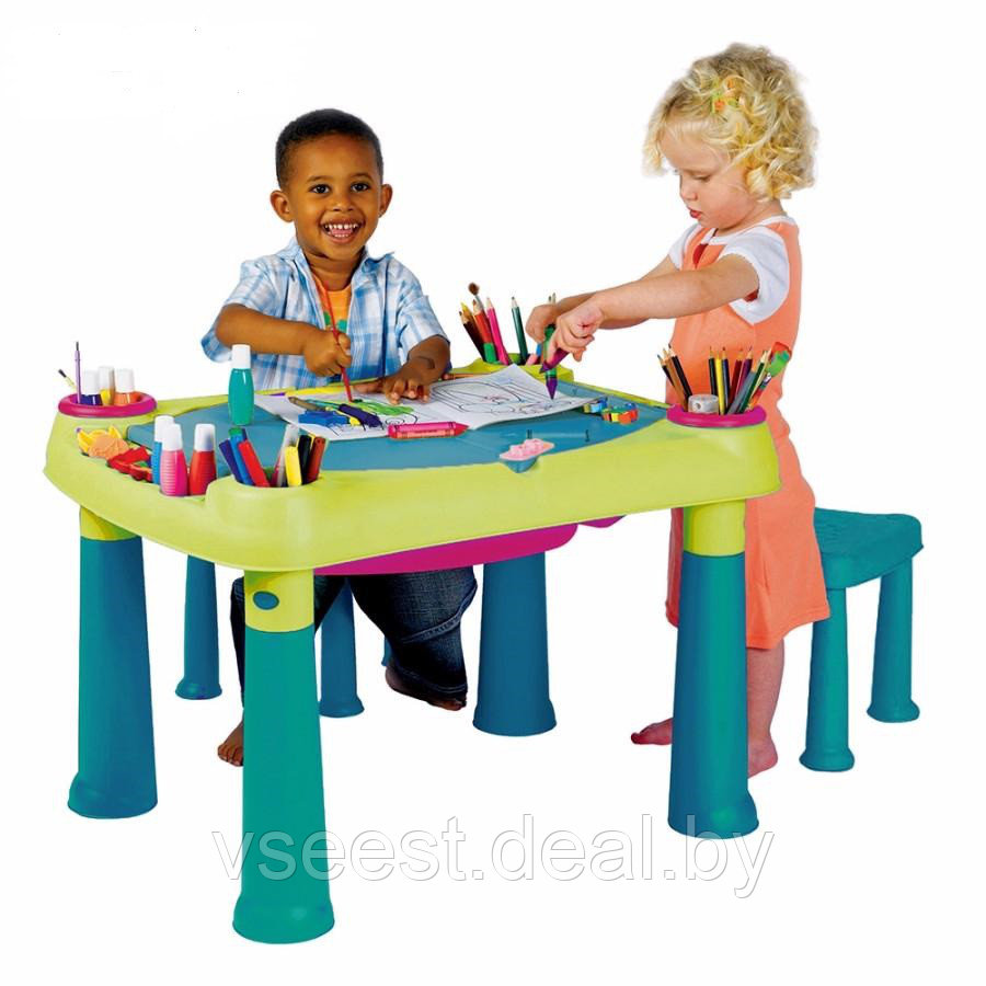 Детский Стол Keter Creative Play Table + 2 стула, бирюза/зеленый/красный 231593 (spr) - фото 3 - id-p81619454