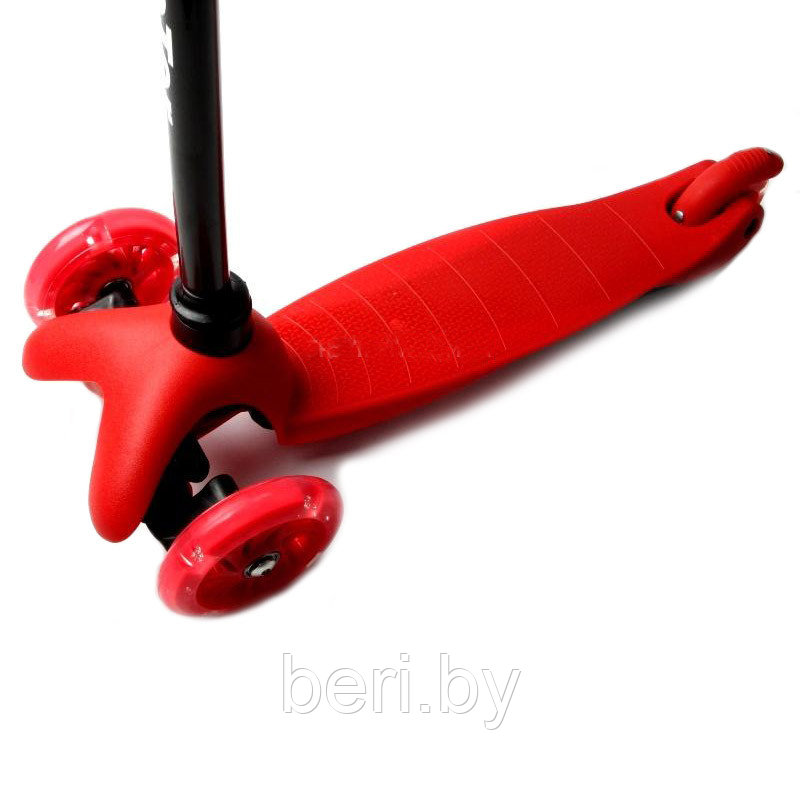 Трехколесный самокат 21 st scooter mini регулируемая ручка, светящиеся колеса красный, фото 1