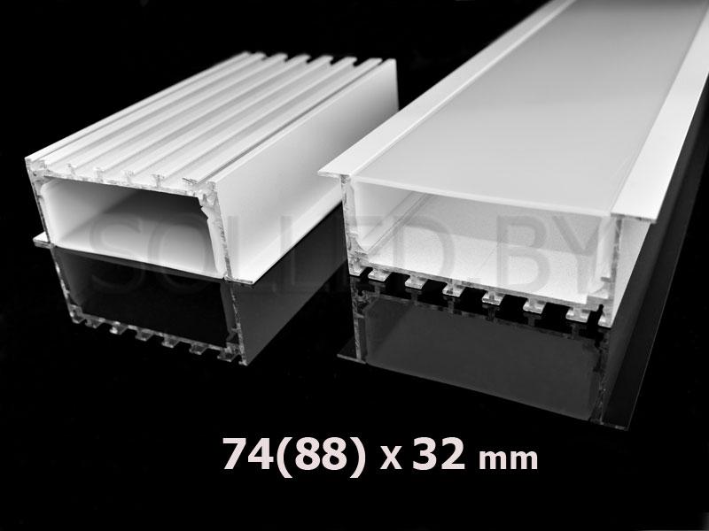Алюминиевый профиль встраиваемый белый с экраном 88(74)х32 для светодиодной ленты (solled 8832ВБ)