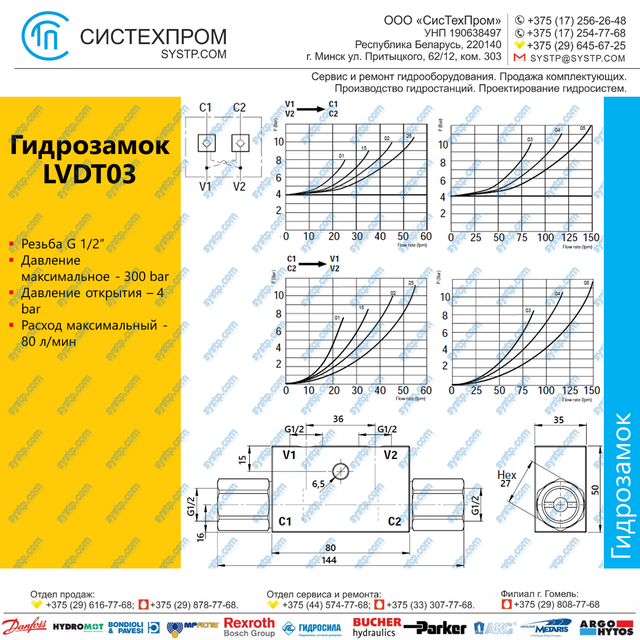 LVDT03 Гидрозамок G1/2, 80 л/мин