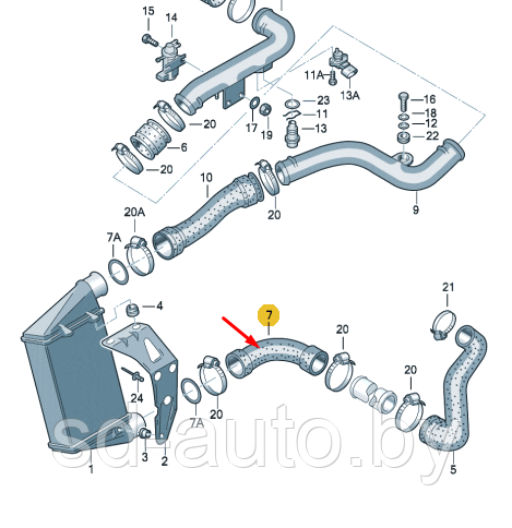 JP- Патрубок интеркулера VW PASSAT B5, 96-00 1.9TDI, AFN/ AHU/ AHH/ AJM/ AVG/ ATJ - фото 1 - id-p81787435
