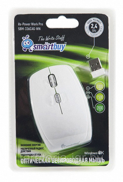 Беспроводная мышь с зарядкой SBM-336CAG-WN бело-зеленый Smartbuy - фото 1 - id-p81836090