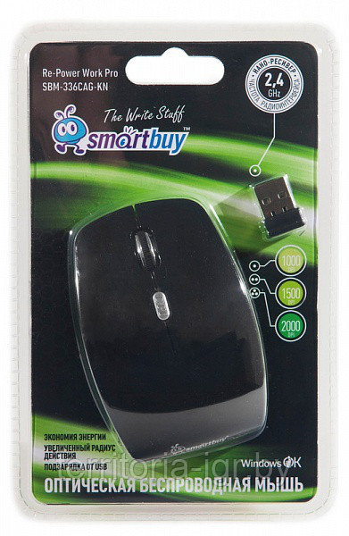 Беспроводная мышь с зарядкой SBM-336CAG-КN черно-зеленый Smartbuy