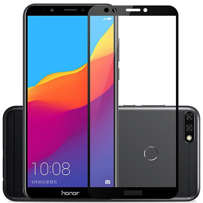 Противоударное защитное стекло на весь экран Full Screen Cover черное для Huawei Y6 Prime (2018)/Honor 7C - фото 1 - id-p81892940