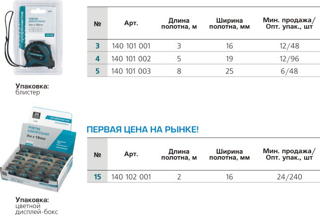 Рулетка, № 3, 3м x 16 мм, 2 степени фиксации, Профоснастка Мастер, блистер - фото 2 - id-p81936477