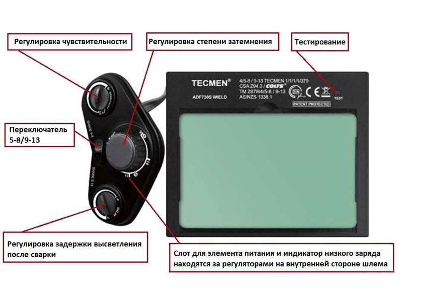 Сварочная маска Tecmen ADF - 730S 5-13 TM15 (черная) - фото 3 - id-p82079247