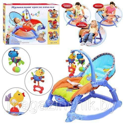 Детский шезлонг (кресло-качалка) с игрушками Joy Toy 7179 от 0 до 18 кг аналог Fisher-price - фото 1 - id-p3957562