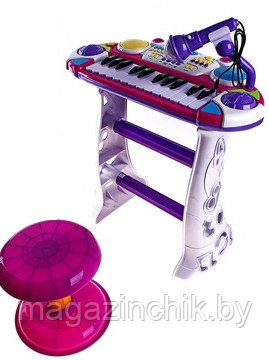 Детский синтезатор (пианино) Joy Toy 7235 с микрофоном, стульчиком, светом и звуком, сиреневый - фото 3 - id-p29755382