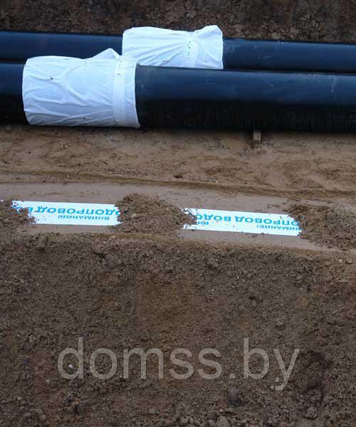 ЛЕНТА СИГНАЛЬНАЯ "Не копать! Ниже водопровод"толщина 80 мкм, бело-синий цвет - фото 2 - id-p82378151