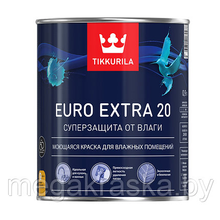 Tikkurila euro extra 20 - моющаяся краска для влажных помещений 0,9л., фото 2
