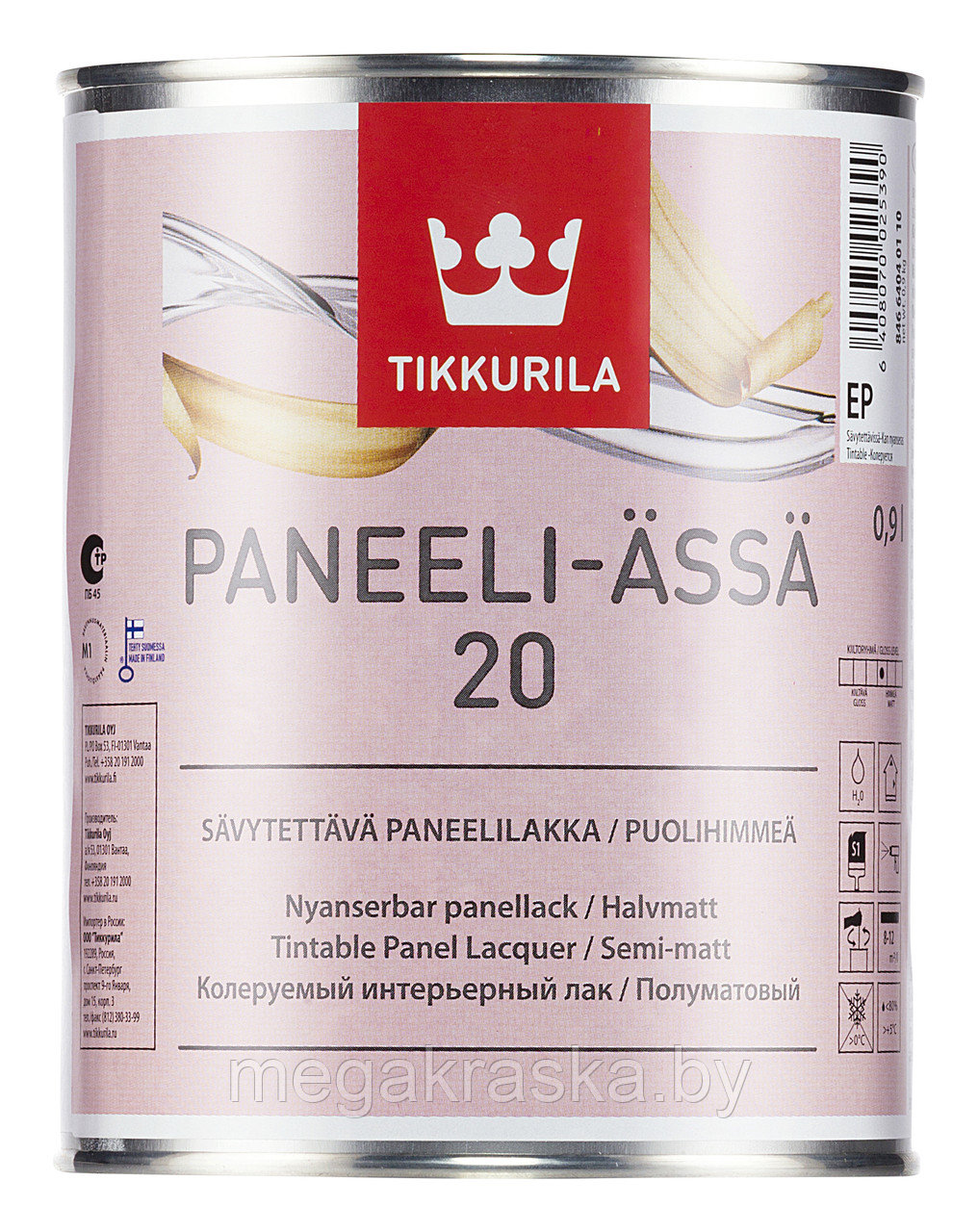 Лак акриловый интерьерный Tikkurila paneeli assa (панели-ясся) полуматовый 0,9л.