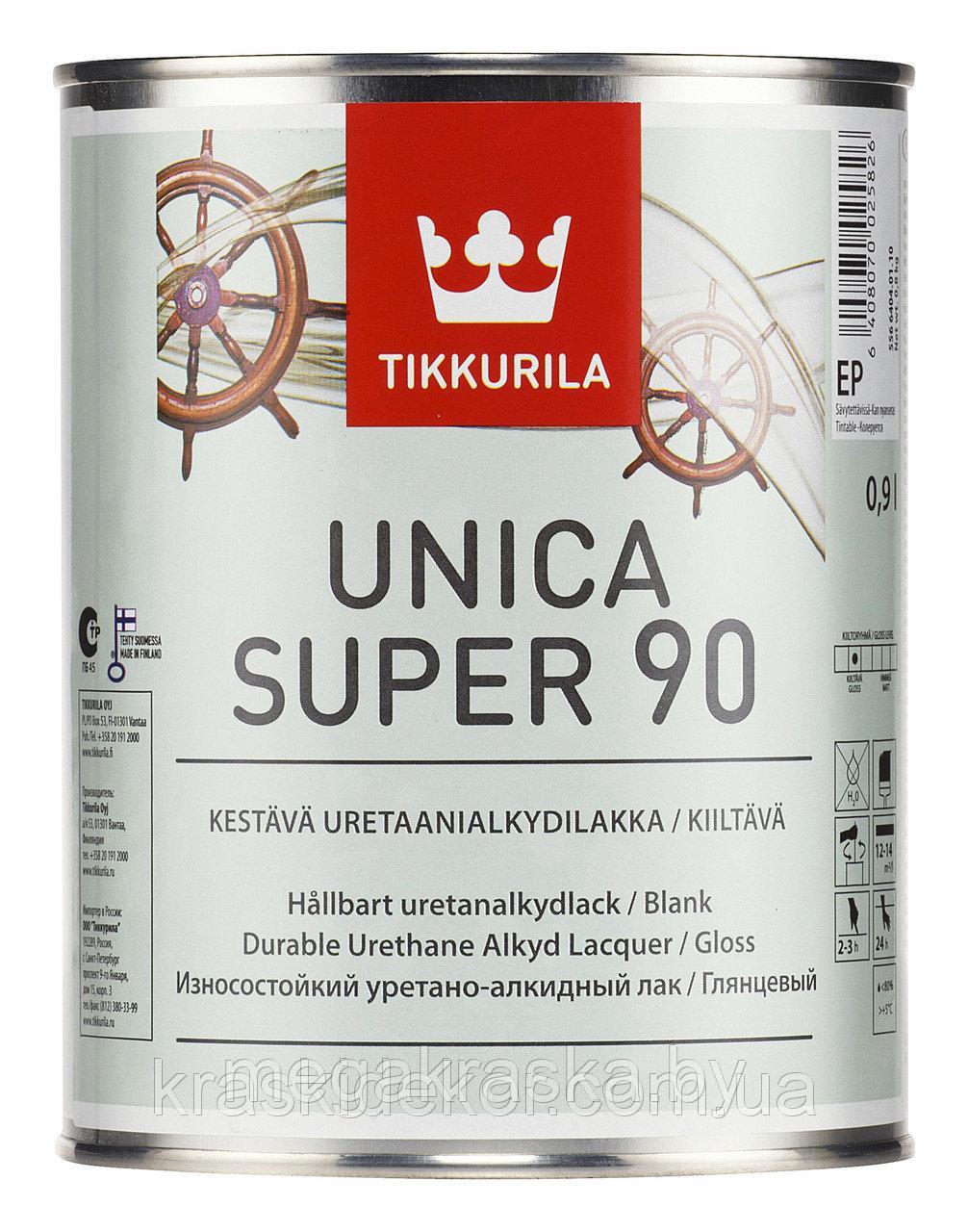 Лак яхтный уретано-алкидный  tikkurila unica super (уника супер) высокоглянцевый 0,9л.