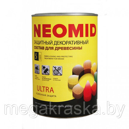 Защитный декоративный состав для древесины "neomid bio color ultra" 0,9л., фото 2