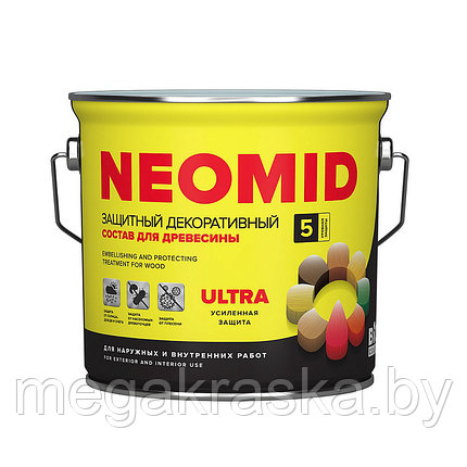 Защитный декоративный состав для древесины "neomid bio color ultra" 0,9л. 2,7л., фото 2