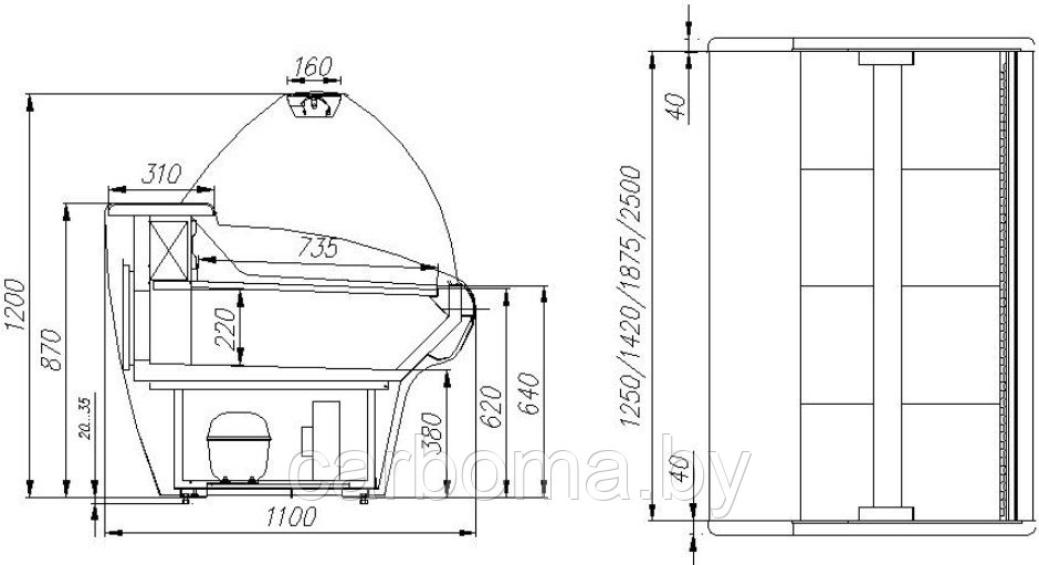 Холодильная витрина Сarboma Bavaria G110 ВХСр-1,25ш (G110 SV 1,25-1) -5...+5 - фото 2 - id-p82717191