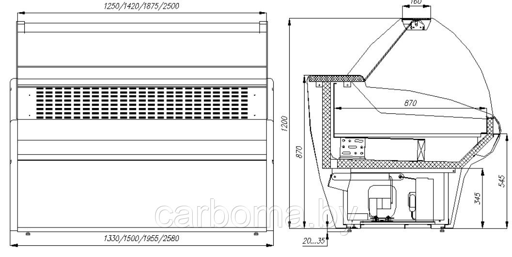 Холодильная витрина Сarboma Bavaria G110 ВХС-1,25ш (G110 VM 1,25-1) 0...+7 (динамика) - фото 2 - id-p82720426