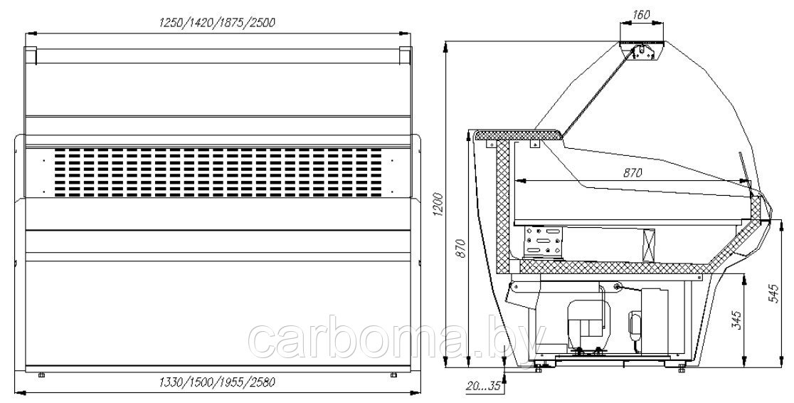 Холодильная витрина Сarboma Bavaria G110 ВХСр-1,5ш (G110 VV 1,5-1) -5...+5 (динамика) - фото 2 - id-p82720700