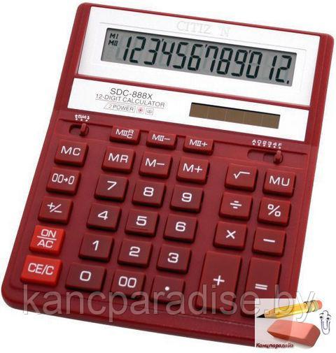 Калькулятор Citizen SDC-888XRD 12-разрядный, бордовый