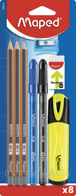 Набор карандашей простых+ластик+точилка+ручка шариковая+маркер текстовый - фото 1 - id-p82875199