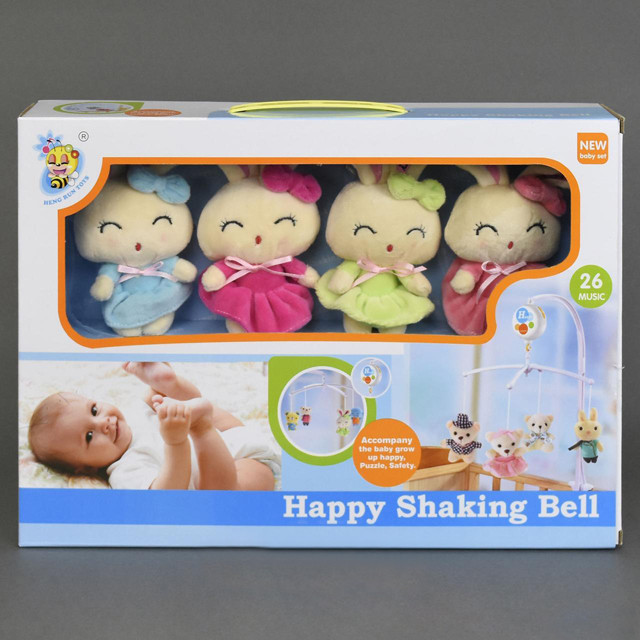 Карусель на кроватку с мягкими Зайчиками 26 мелодий Happy Shaking Bell D102