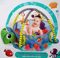 Детский развивающий коврик-манеж Веселая Черепашка (30 мячиков в комплекте)