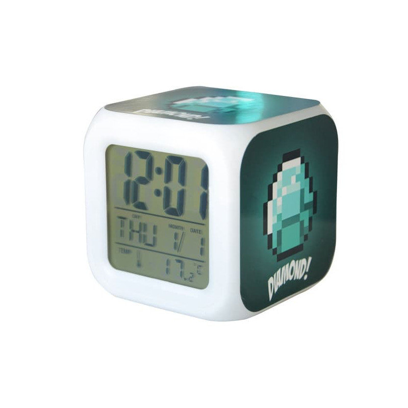 Часы настольные пиксельные "Алмаз!" (Minecraft Diamond!), с подсветкой - фото 1 - id-p77702134