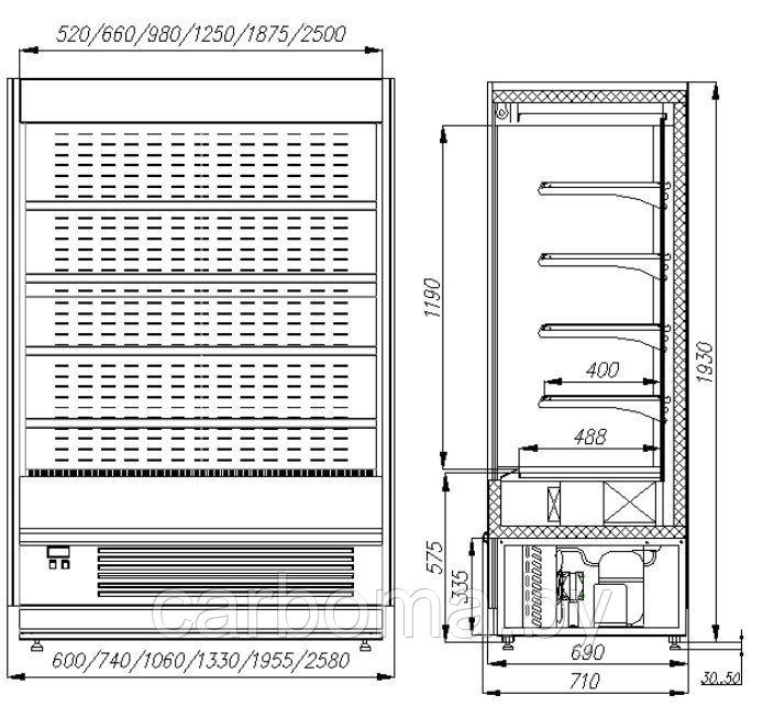 Витрина холодильная пристенная Carboma Cube FC20-07 VM 1,9-2 9006-9005 (1930/710 ВХСп-1,9) 0 +7 - фото 2 - id-p82988073