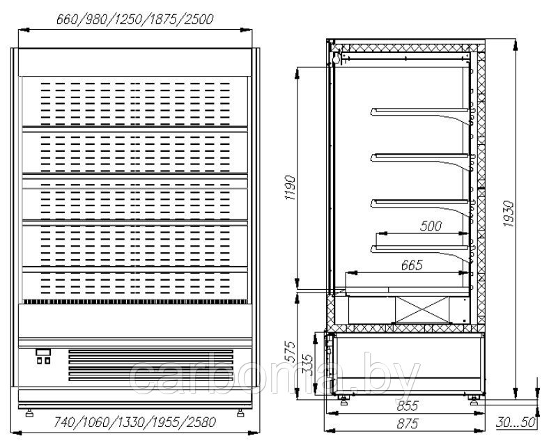 Витрина холодильная пристенная Carboma Cube FС20-08 VM 1,9-2 9006-9005 (1930/875 ВХСп-1,9) 0 +7 - фото 2 - id-p83131740