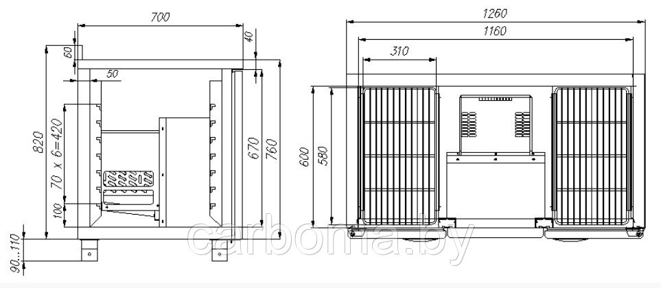 Холодильный стол T70 M2-1 0430 2 двери (2GN/NT Сarboma) 0 +7 - фото 2 - id-p83297990