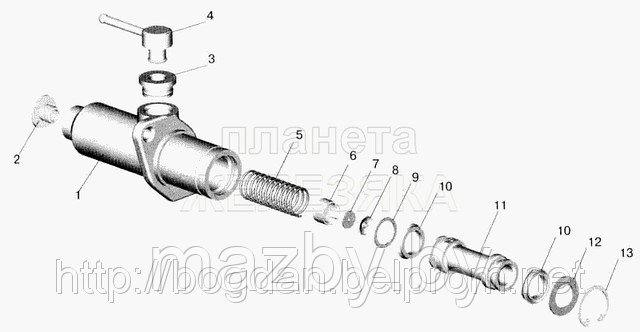 6430-1602510 Цилиндр сцепления главный МАЗ подпедальный, арт.6430-1602510 с пыльником - фото 5 - id-p689435