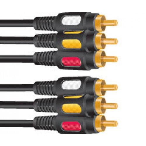 Шнур 3*RCA (тюльпан) штекера - 3*RCA (тюльпан) штекера 15м (пластик-золото)  D3x4мм APH-225-15