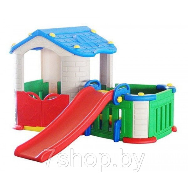 Детский игровой комплекс 3 в 1 большой дом + горка - фото 1 - id-p74433404