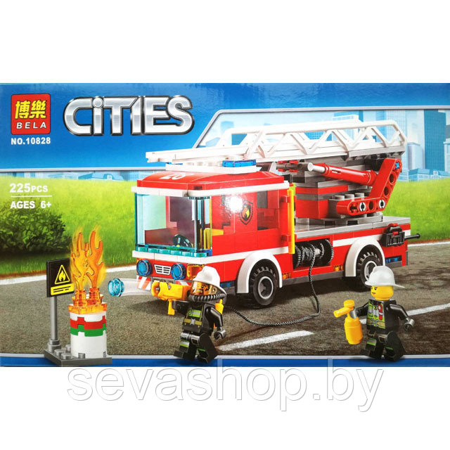 Конструктор Bela Cities 10828 Пожарный автомобиль с лестницей (аналог Lego City 60107) 225 деталей