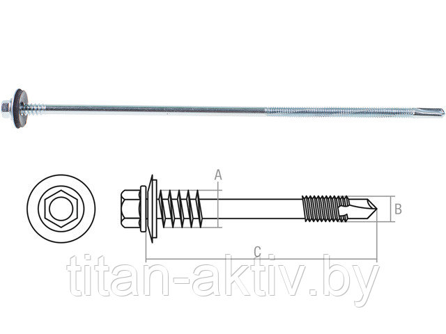 Саморез для сэндвич-панелей 6.3/5.5х155 мм цинк (700 шт в коробе) STARFIX