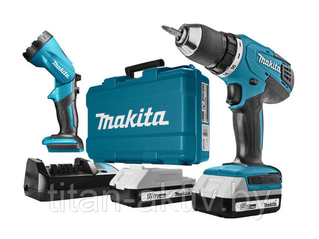 Аккум. дрель-шуруповерт MAKITA DF 457 DWLE в чем. + фонарь (18.0 В, 2 акк., 1.5 А/ч Li-Ion, 2 скор.,