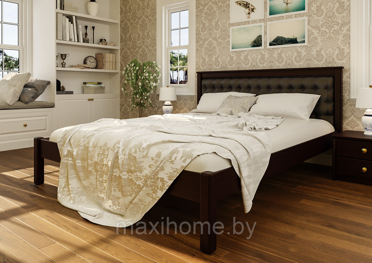 Кровать из массива ольхи «Модерн М» 160*200, цвет махонь обивка itaka - фото 4 - id-p81157756