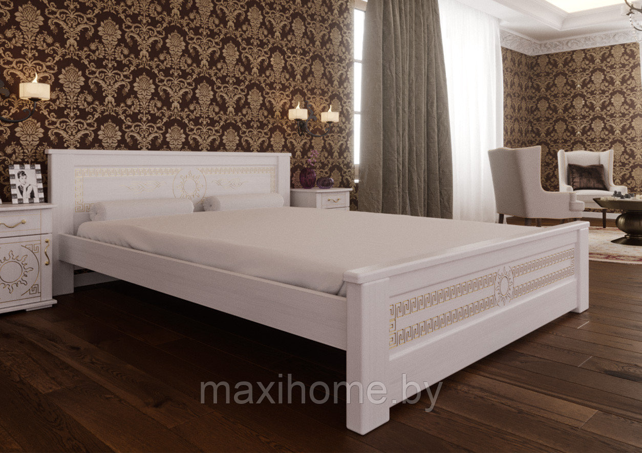 Кровать из массива сосны, дубовый шпон «Элит» 160*200, цвет белый с золотом - фото 3 - id-p81157622