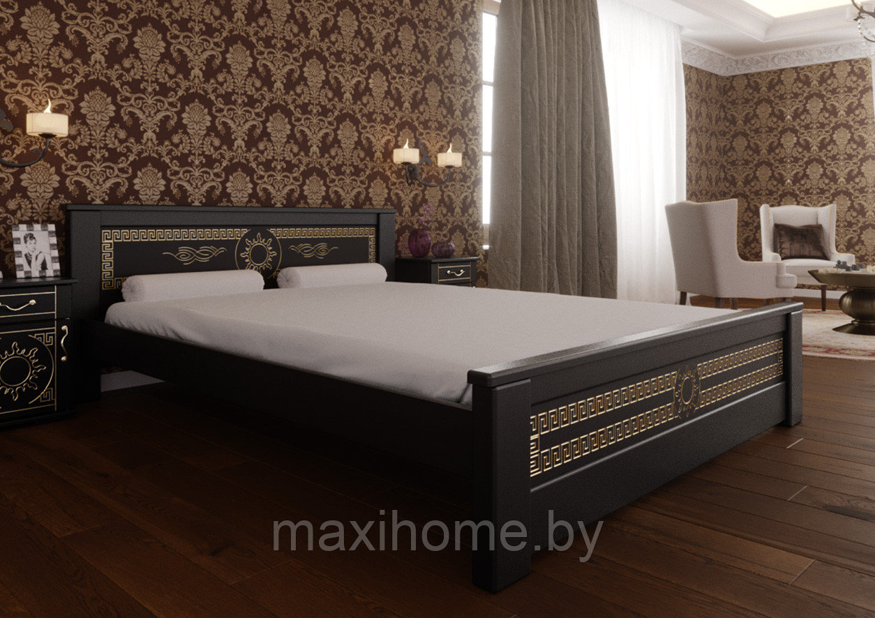Кровать из массива сосны, дубовый шпон «Элит» 160*200, цвет венге с золотом - фото 1 - id-p81157621