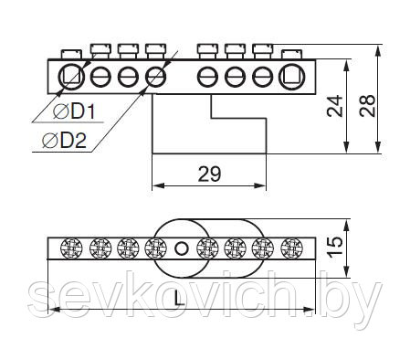 Шина "N" нулевая 1 угловой изолятор Navigator 6 контактов NBB M69-6С1/B - фото 4 - id-p4072173